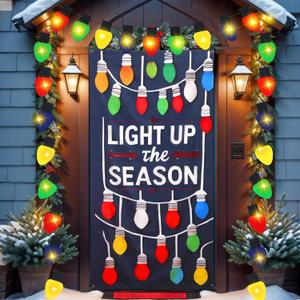 VitalCozy 3 Pcs Christmas Door Cover Decoration 78 x 36'' Light up The Season Door Cover Colorful Felt Christmas Bulb Garland with String Lights Xmas Hanging Backdrop for Holiday Winter Party Decor