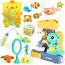 EKU Dinosaur Bath Toys for Kids Toddlers Age 18months+ Interactive Floating Sea Animal Dice Mold Free Fishing Game Water Play Bath Time Bathtub Storage Bag Girl Boy Baby Infant