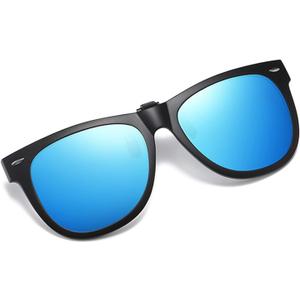 Clip-on Sunglasses Polarized Unisex Anti-Glare Driving Glasses With Flip Up for Prescription Glasses (Blue Lens)