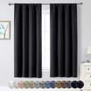 WelvetBLK Black Blackout Curtains for Bedroom Living Room 63 Inch Length 2 Panels Set, Soft Solid Room Darkening Thermal Insulated Window Treatments, Rod Pocket Dining Room Curtains, Black, 40"Wx63"L
