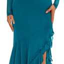 BTFBM Women's Maxi Dresses Fall 2026 Long Sleeve Ruched Bodycon Solid Ruffle Mermaid Cocktail Wedding Guest Dress (Blue, M)