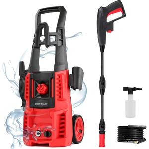 Electric Pressure Washer, 1850 PSI Max,1.0 GPM, 5" Wheels, 18M Cord/Hose Length Max, Power Washer for Patio, Car, Driveway, Fence & Home Cleaning (Red)