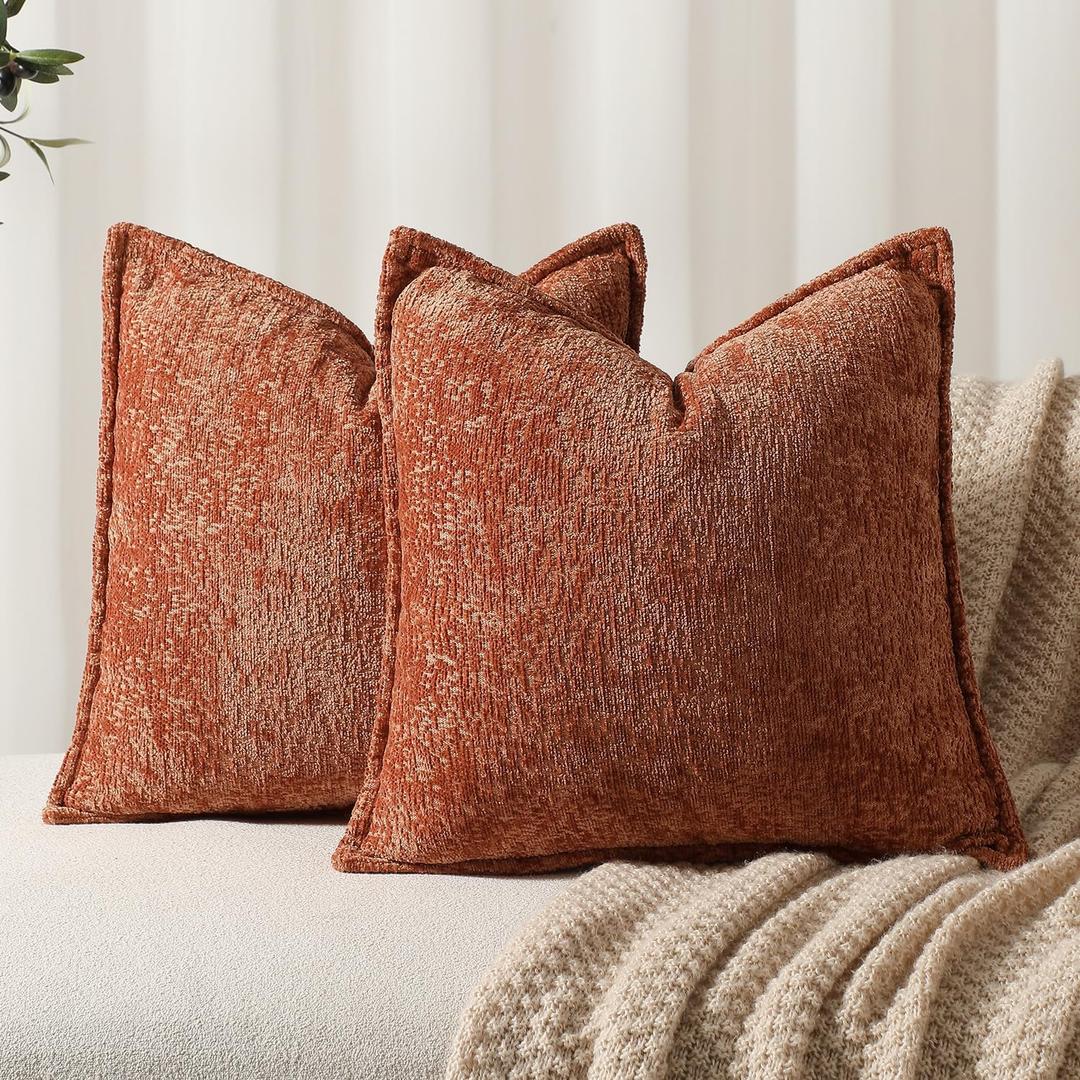 Pack of 2 Burnt Orange Fall Decorative Throw Pillow Covers 22x22 Cozy Soft Chenille Accent Vintage Square Couch Pillow Covers for Home Decor Bed Sofa Living Room
