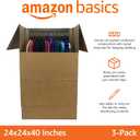 Amazon Basics Wardrobe Clothing Moving Boxes with Bar - 24" x 24" x 40", 3-Pack, Brown