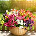 BSGlobal 12 Bundles Artificial Flowers for Outdoors Decoration, Faux Silk Morning Glory Flowers UV Resistant Fake Eucalyptus Plants for Spring Summer Garden Patio Home Decor (Mix) (6 Mixed Colors)