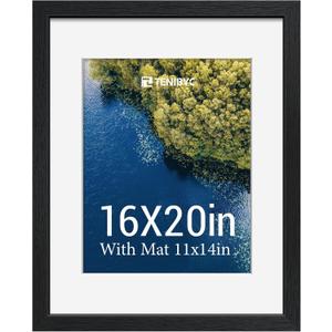 16x20 Picture Frame - Black Solid Wood Photo Frames - Tempered Glass - Displays Photos 11x14 with Mat or 16 x 20 without - Room, Office, Gallery, Studio, and Hallway Decor - Wall Hanging