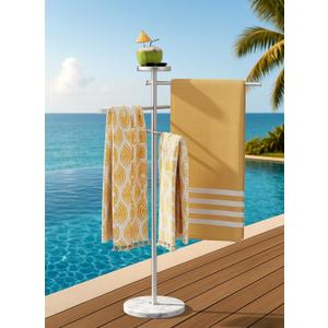 KES Natural Marble 59 Inch Pool Towel Rack Outdoor with Windproof Weighted Base, Rustproof Aluminum Alloy Outdoor Towel Rack for Hot Tub, Adjustable 3 Arms & Storage Tray, Gunmetal Grey, OTR400