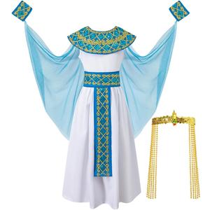 Kids Girls Egyptian Costume Set Cleopatra Dress Halloween Outfit with Headpiece, Size: 10-12 Years