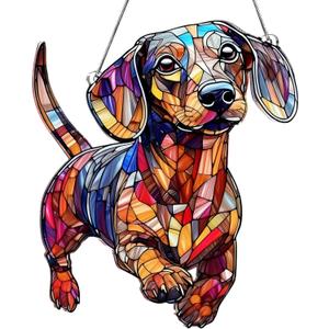 Colorful Dogs Acrylic Suncatcher Ornament for Window Decor, Acrylic Suncatcher Window Hanging Decor, Dog Lovers Gifts for Women, Dogs Christmas Ornaments for Tree Hanging (Dachshund)