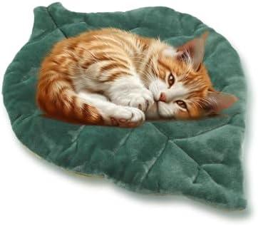 Rzxlszy Cat Mat Self Warming Cat Bed 26"x20" Leaf Shaped Cotton Soft Warm Pet Pad Blanket for Indoor Bed Couch Sofa Floors Cat and Dog Warm Mattress (Green)