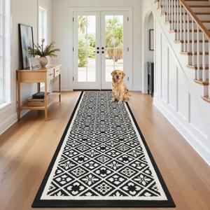 Ileading Runner Rugs for Hallways 2.6x10ft Heavy-Duty Durable Entryway Floor Mat with Non Slip Rubber Backing for Busy Traffic Extended Indoor Doormat Machine Washable Kitchen Throw Rug(Black)