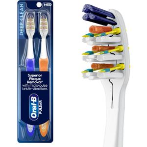Oral-B Pulsar Pro-Health Expert Clean, Battery electric toothbrush, 2 count MEDIUM toothbrush pack, removes plaque, travel essentials tooth brush