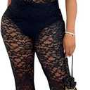 knowfashionstyle Two Piece Sets For Women Sexy Mesh Print See Through Going Out Birthday Club Outfits Bodycon Summer Pant Set (XX-Large)