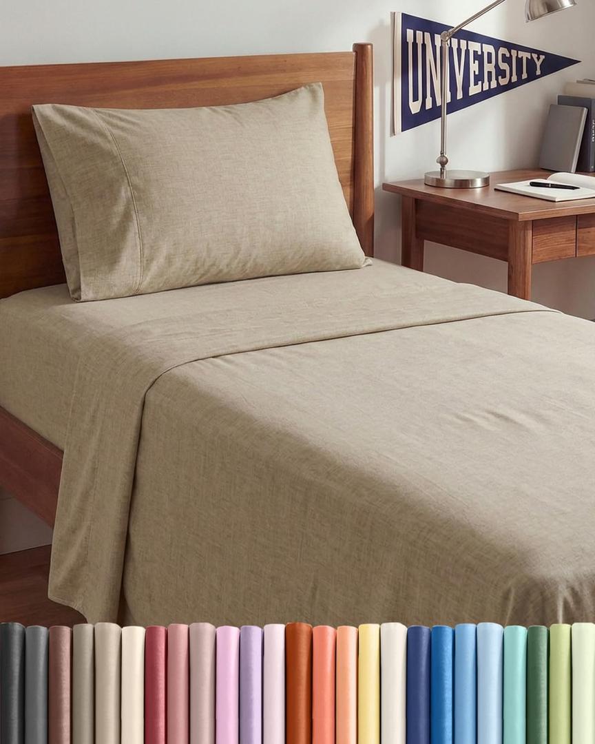 Twin XL Size 3 Piece Sheet Set - Comfy Breathable & Cooling Sheets - Hotel Luxury Bed Sheets for Women & Men - Deep Pockets, Easy-Fit, Soft & Wrinkle Free Sheets - Heathered Beige Oeko-Tex Bed Sheets