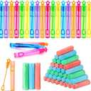 96 Pcs Summer Party Favors Set 24 Packs Jumbo Sidewalk Chalk Individual Packs and 24 Pcs Star Bubble Wands End of Year Gifts for Student Boys Girls Preschool Graduation Birthday Goodie Bag Stuffers