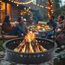 48 Inch Smokeless Fire Pit Ring with Grill Fire Ring for Outside Heavy Duty Metal Firepit Insert Round Steel Large Above/In-Ground Camping Firepit for Outdoor Camping Patio Picnic BBQ Garden