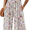 Dokotoo Women's Casual Loose Overalls Jumpsuits One Piece Sleeveless Printed Wide Leg Long Pant Rompers With Pockets (Large, Light Pink)
