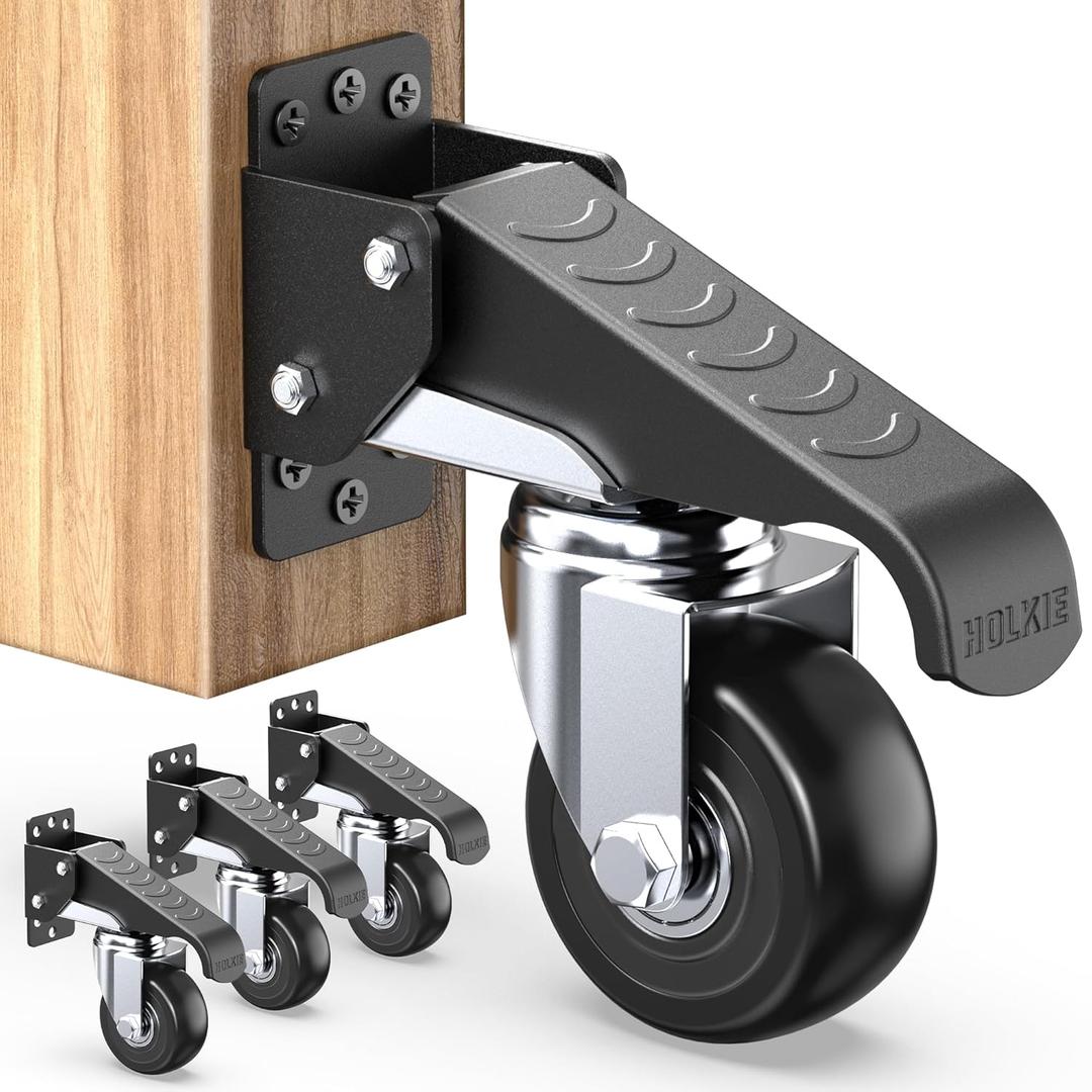 HOLKIE Retractable Casters Heavy Duty Casters with Lifting and Lowering Function Maximum Load of 700 lbs (4 casters) for Workbenches or Other Equipment
