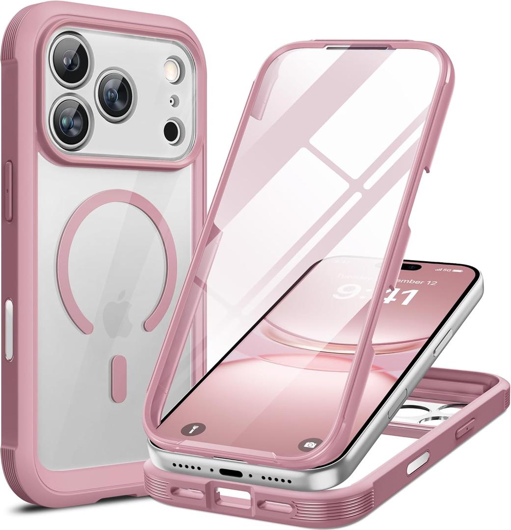 Miracase Magnetic for iPhone 17 Pro Case 6.3" [Compatible with MagSafe] Full-Body Phone Case with Built-in Glass Screen Protector & Camera Control,Drop Proof iPhone 17 Pro Cover, Lilac