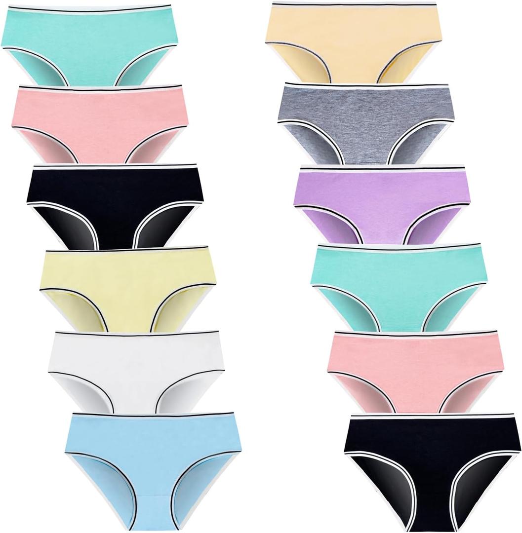 Teen Girls Underwear for 12 Pack Cotton Briefs (L, Multicolor, 8-16Years)