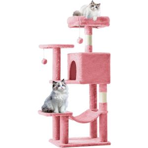 DUMOS Small 44 Inch Cat Tree Tower with Natural Sisal Scratching Posts
Cat Tree with Hammock, Pet Condo for Indoor Cats and Kittens Play, Pink