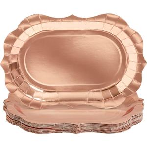 Sparkle and Bash 24 Disposable Rose Gold Foil Paper Serving Trays for Parties, Wedding, Bridal Shower Decorations, and Tea Party Decorations (9 x 13 In Rose Gold Serving Trays)