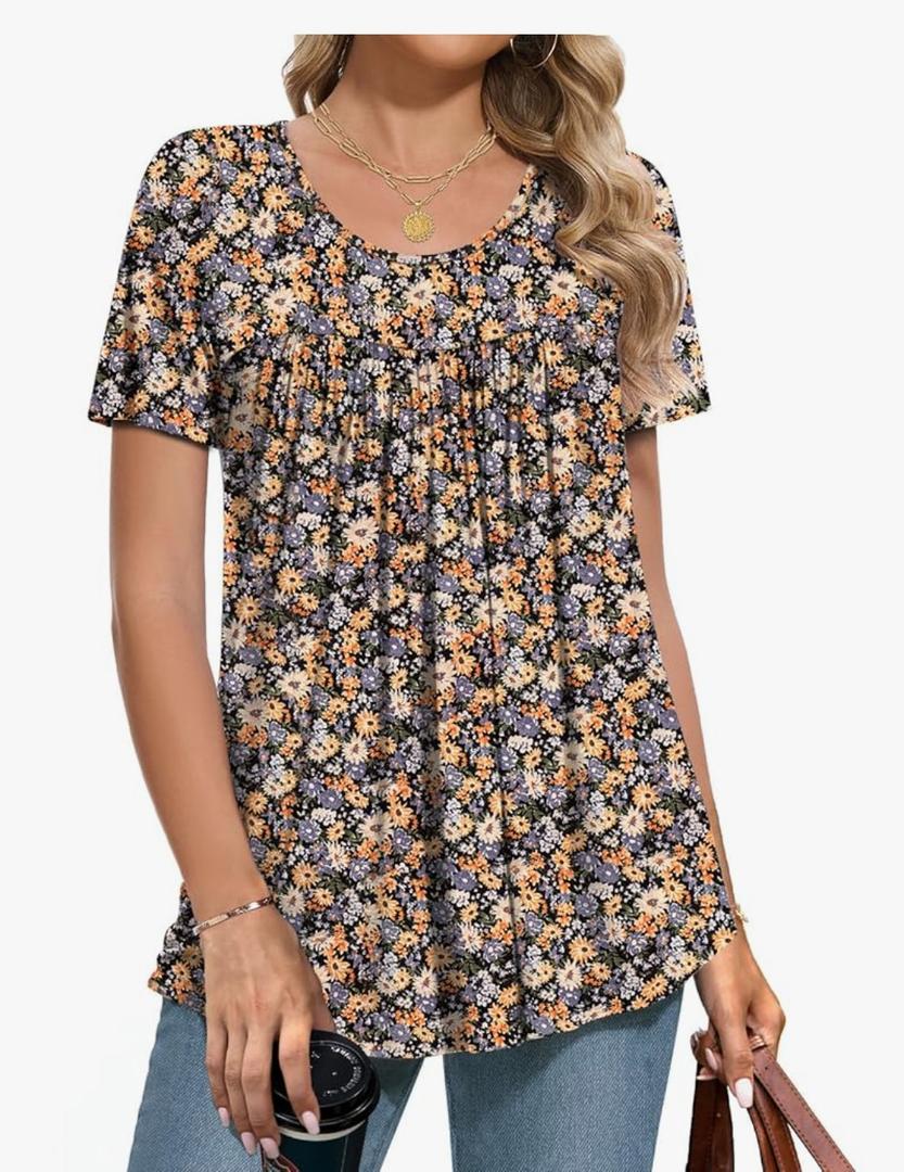 Womens Summer Tops Short Sleeve Shirts for Women 2025 Scoop Neck Tops Loose Fit Casual Comfy Women Blouses Flowy Top, 3XL