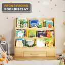 3-Tier Montessori Scalloped Kids Bookshelf, 29.6" Wide Natural Wood Forward Facing Bookcase for Toddlers, Children's Book Display and Organizer for Playroom, Nursery, Bedroom or Classroom, 29.6"W x 10.7"D x 27.6"H