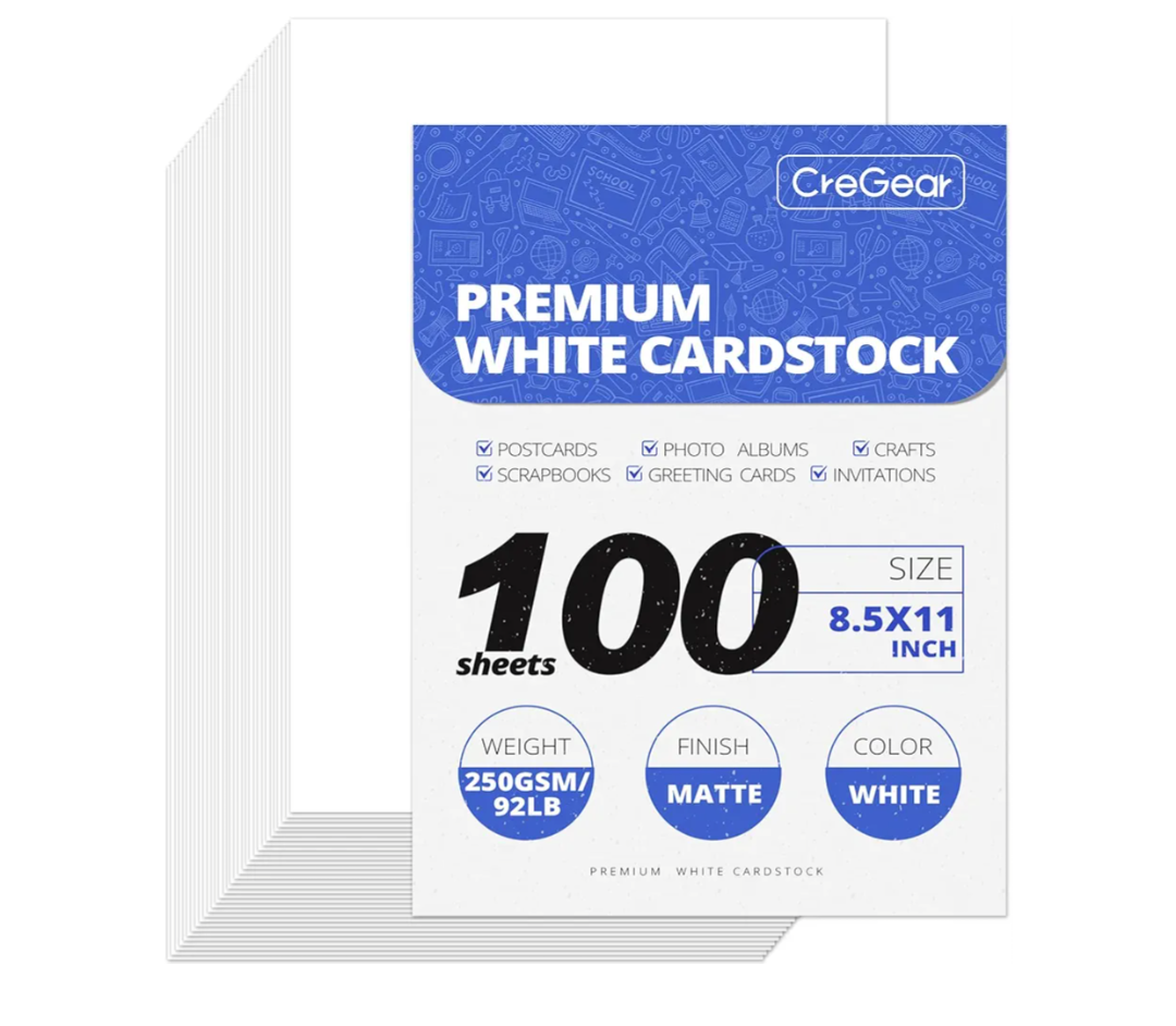 100 Sheets White Cardstock Paper, Cardstock Printer Paper 8.5 x 11, 92lb/250gsm Card Stock, Heavy Thick Printing Papers, Copy Papers for School Office Supply,DIY Card,Art, Tag,Invitation,Construction