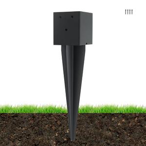 1 Pcs 4 "x 4 "Fence Post Anchors Ground Spike (Actual 3.6  X 3.6)Heavy Duty Metal Fence Stakes Post Base 16'' with Black Powder Coated Support for Mailboxes, Fences, Trellis Posts, Banners.