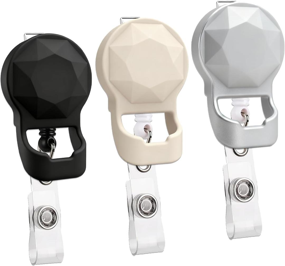 3 Pack 2-in-1 Retractable Badge Reel with Eyeglass Holder Diamond Design Multipurpose ID Name Tag Clip Value Set with Alligator Clip & 24" Cord for Nurses, Teachers, Office (Black-Beige-Silver)