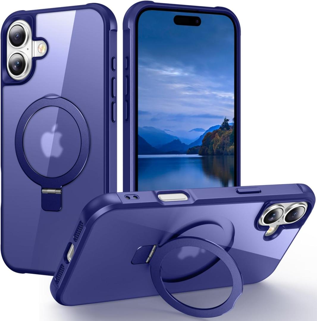 Hocase for iPhone 16 Plus Case, with Magnetic Ring Stand [Compatible with MagSafe] [Military Grade Protection] Slim Shockproof Translucent Protective Phone Case - Blue