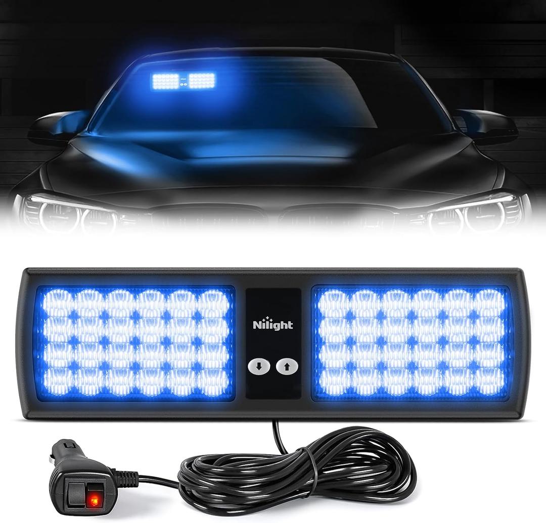 Nilight Blue 48LED Visor Strobe Lights Interior Windshield Emergency Warning Light Super Bright LED for Police Enforcement Firefighters Vehicle Trucks