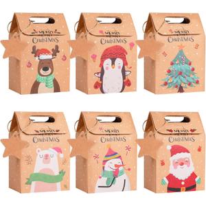 Daomong Christmas Treat Bags 24 Pcs Kraft Paper Gift Boxes Bags Gift Wrap Bags Candy Boxes with Tags Twines for Christmas Party Supplies