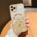 NITITOP Compatible with iPhone 11 Pro Max Case Cute Clear Glitter [Compatible for MagSafe] Plating Heart Sparkle Bling Magnetic Girl Women Electroplated Frame Camera Protection Back Cover - Gold