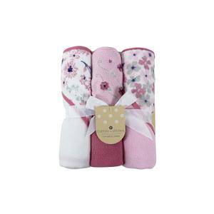 Cudlie Buttons & Stitches Baby Girl 3 Pack Rolled/ Carded Hooded Towels in Crisp Blossom Print (GS71728)
