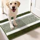 pobopobo Dog Door Mat for Muddy Paws - Absorbent & Washable Chenille Rug, Non-Slip Dirt Trapper for Indoor Outdoor Entryway, Quick Dry Pet Mat for Muddy Dogs (Green&White, 36" x 24")