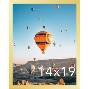 JCJMY 14x19 Picture Frame Gold for Poster Photo Picture, Horizontal and Vertical Formats for Wall Hanging, 14 x 19 Wall Gallery Poster Photo Frame with Shatter Resistant Plexiglass,Gold