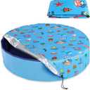 Round Pool Cover 63"(5 Ft), Foldable Kiddie Solar Cover Fit Dog Swimming Pool, Pets Kids Bath Tub, Anti-UV Dustproof Safety Pool Cover with Summer Beach Patterns