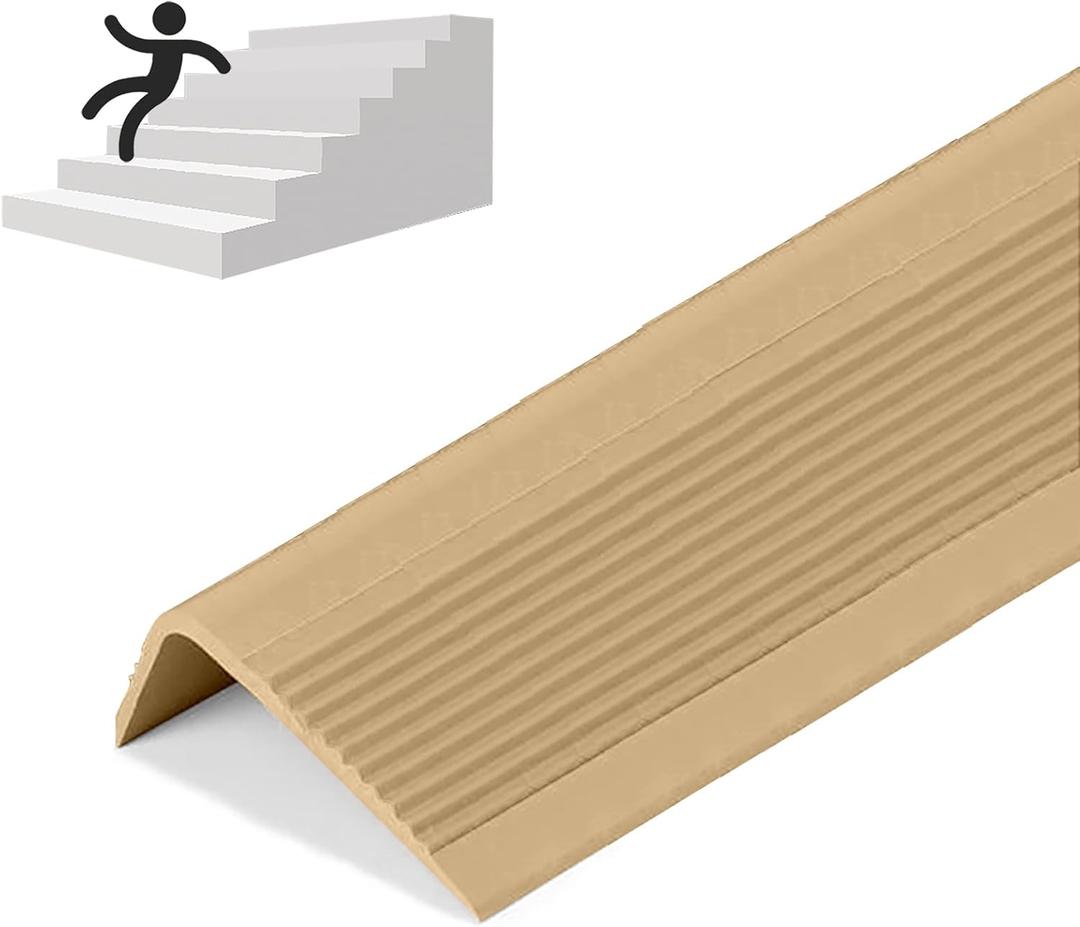 Rubber Stair Nosing - 7Ft Stair Anti-Slip Adhesive Strip, Made of Wear-Resistant Rubber, Mute, Easy to Install - Indoor/Outdoor, Helps Elderly and Children Prevent Slipping (7Ft, Light Brown, 1)