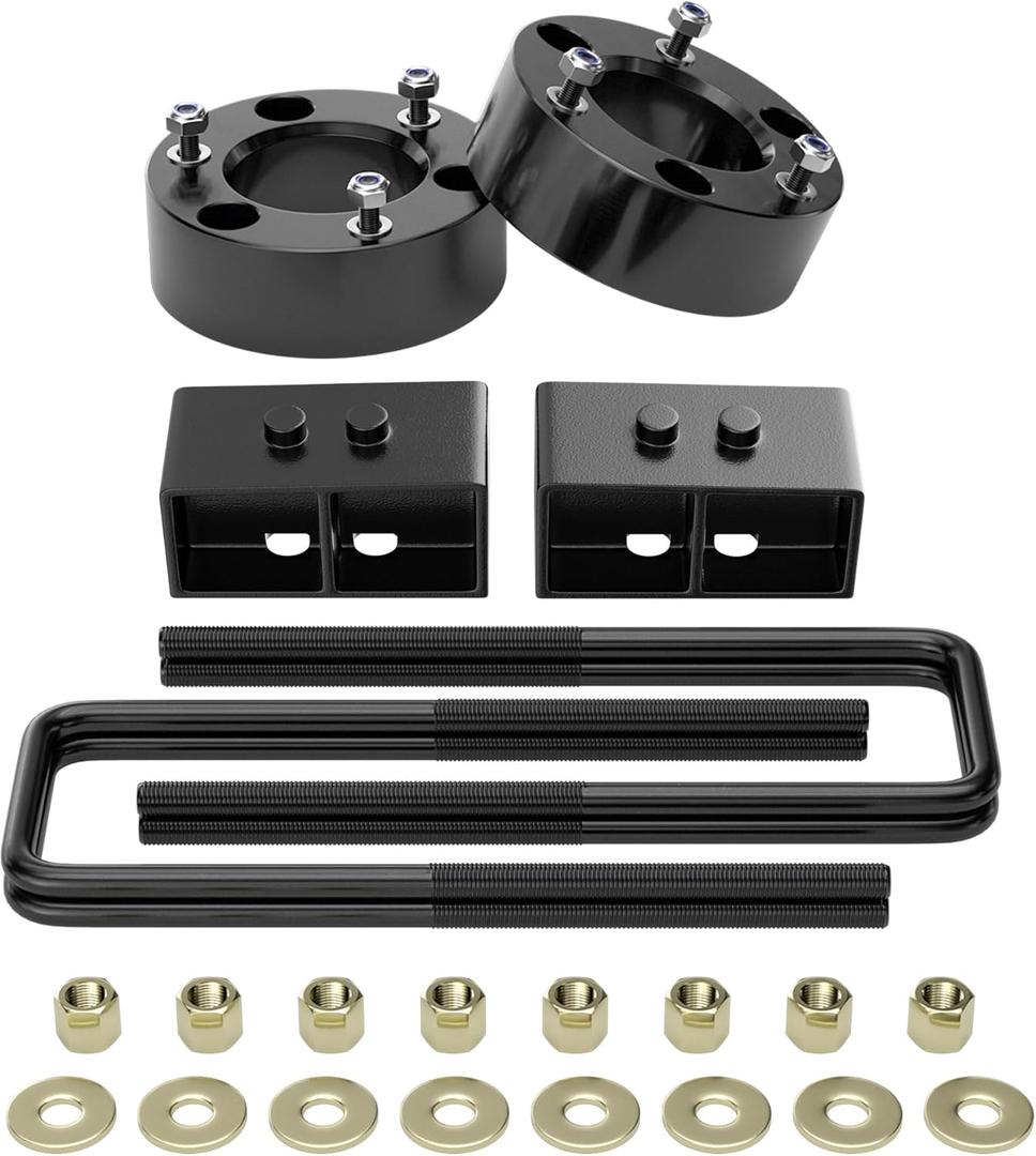 3" Front and 3" Rear Leveling Lift Kits for 2004-2020 F150 2WD 4WD, 3inch Front Strut Spacers and 3inch Rear Lift Blocks with Extended U Bolts