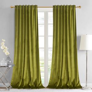 Olive Green Velvet Curtains 84 inches - Lime Thermal Insulated Window Drapes for Living Room, Back Tab Luxury Home Decor Curtains for Bedroom Sliding Door, W52 x L84, 2 Panels