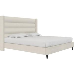 Novogratz Louis Upholstered Bed Frame with High Tufted Headboard, King, Textured Ivory Canvas