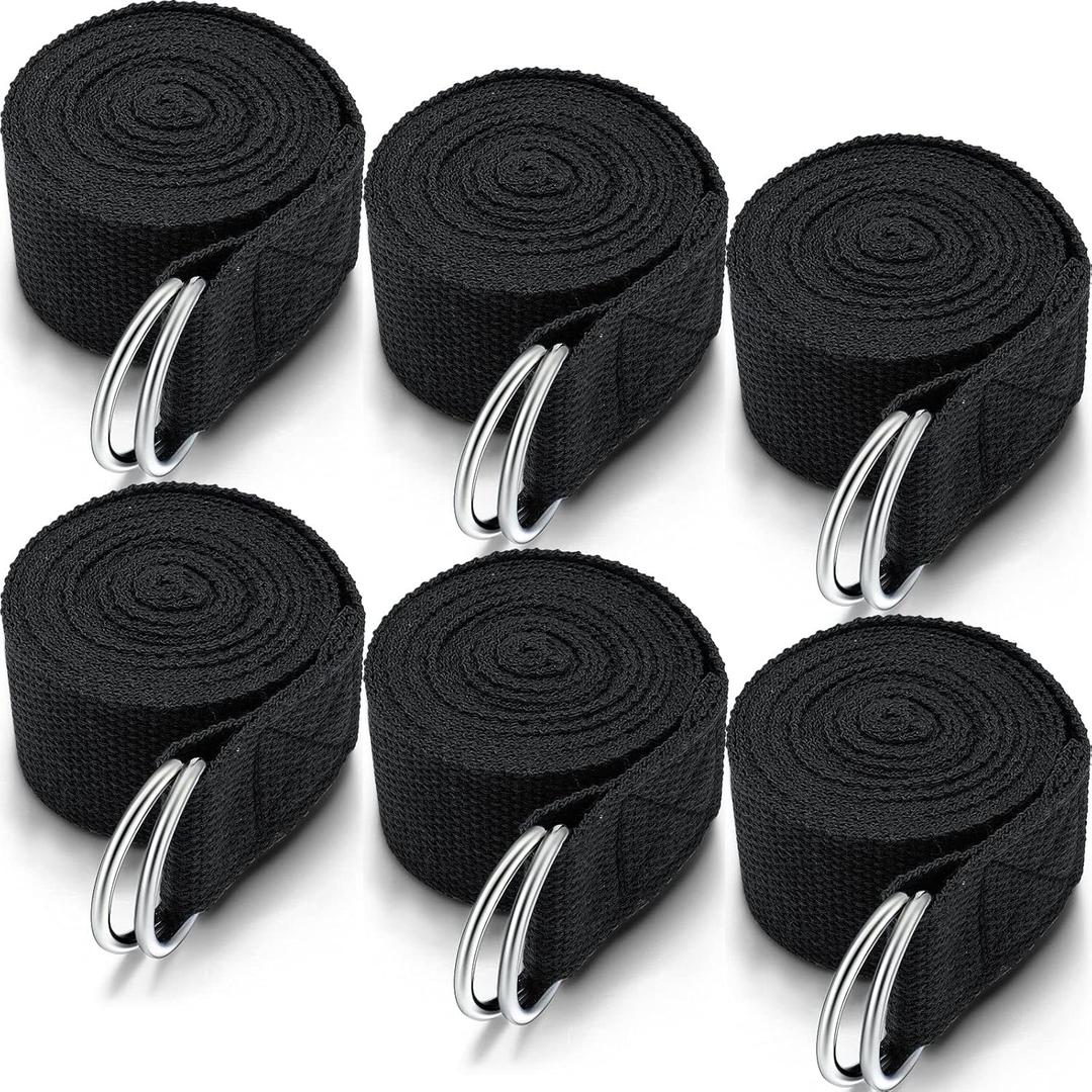 6 Pcs Yoga Strap for Stretching 8 Ft Yoga Exercise Adjustable Straps Bands with Safe Adjustable D Ring Buckle for Pilates Gym Workouts Fitness Improves Sitting Posture (Black)