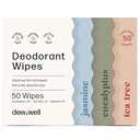 Dew Well, 50 Individually Wrapped Sweat Wipes, Refresh Body Deodorant Wipes, A Fresh Start When You’re On the Go, Aluminum, Paraben, and Sulfate Free, Variety Pack (Tea Tree, Eucalyptus, Jasmine)