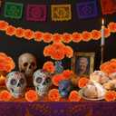 100PCS Marigold Flower Heads with Stems Artificial Cempasuchil Flowers for Da de Los Muertos Altar, Day of The Dead Decorations, Halloween, Mexican Party, DIY Garland & Wreath DcorOrange