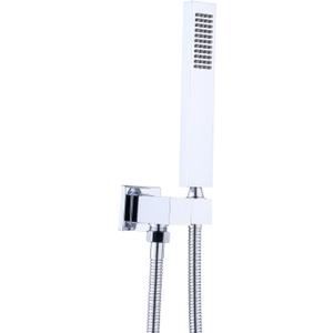ENGA Square Solid Brass Hand Held Wand Shower Head with Wall Connector and Stainless Steel Hose Set, Chrome
