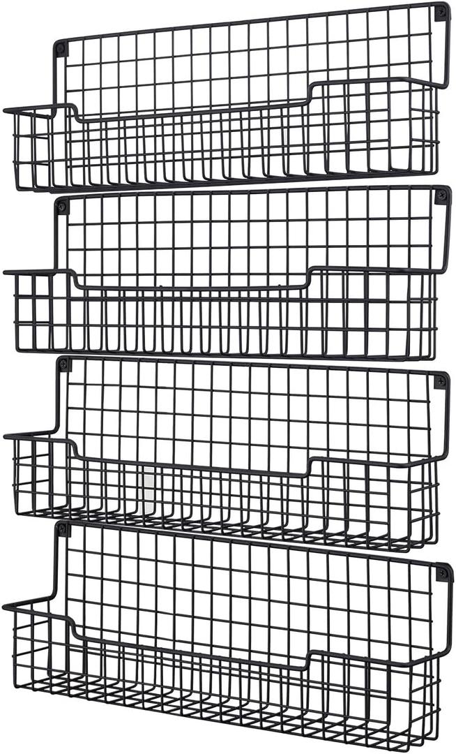 Spice Rack Wall Mount, Spice Organizer for Cabinet & Pantry Door, Set of 4 Hanging Spice Rack Saving Space for Kitchen, Black