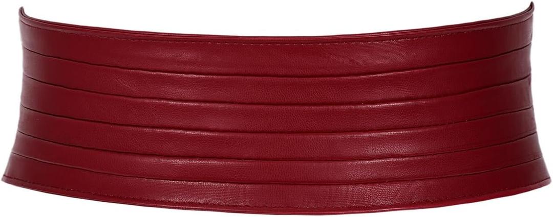 SANSTHS Women Wide Elastic Belts for Dresses Vintage Fashion Stretchy Waist Belts Ladies Cinch Belts Leather Waistband (Fit Waist Size 26-28 Inches, Burgundy)