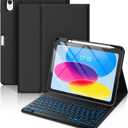 Hamile for iPad 11th 10th Generation Case with Keyboard - 7 Colors Backlit Wireless Detachable Folio Keyboard Cover with Pencil Holder for iPad 11-inch A16 2025 10th Gen 10.9 Inch 2022 (Black)